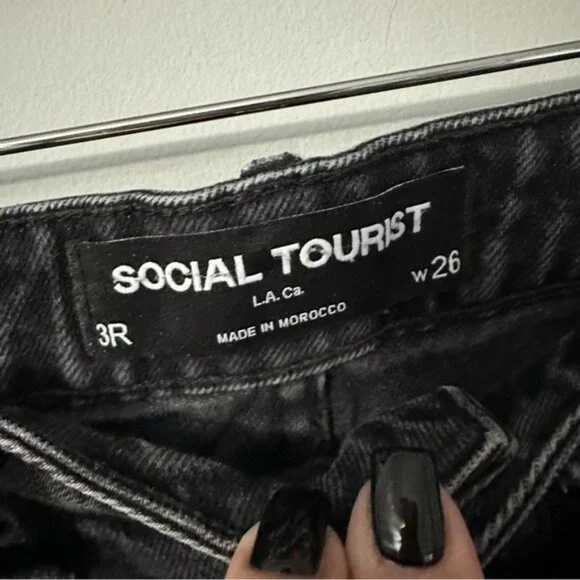 Social Tourist Black Zip Hem Straight Jeans W26 Y2K Grunge Streetwear - Picture 9 of 11